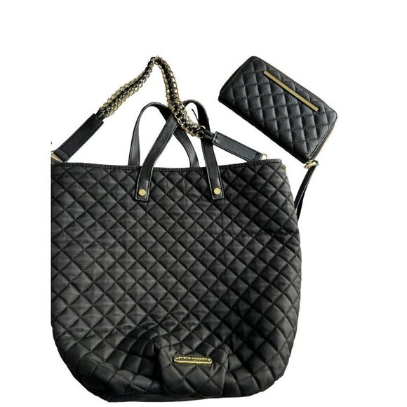 Steve Madden Black Quilted Tote & Wallet Set- note wear - Picture 8 of 8